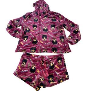 NEW women's Pajama set weekending PJ's hooded shorts soft MD purple BOSS Queen